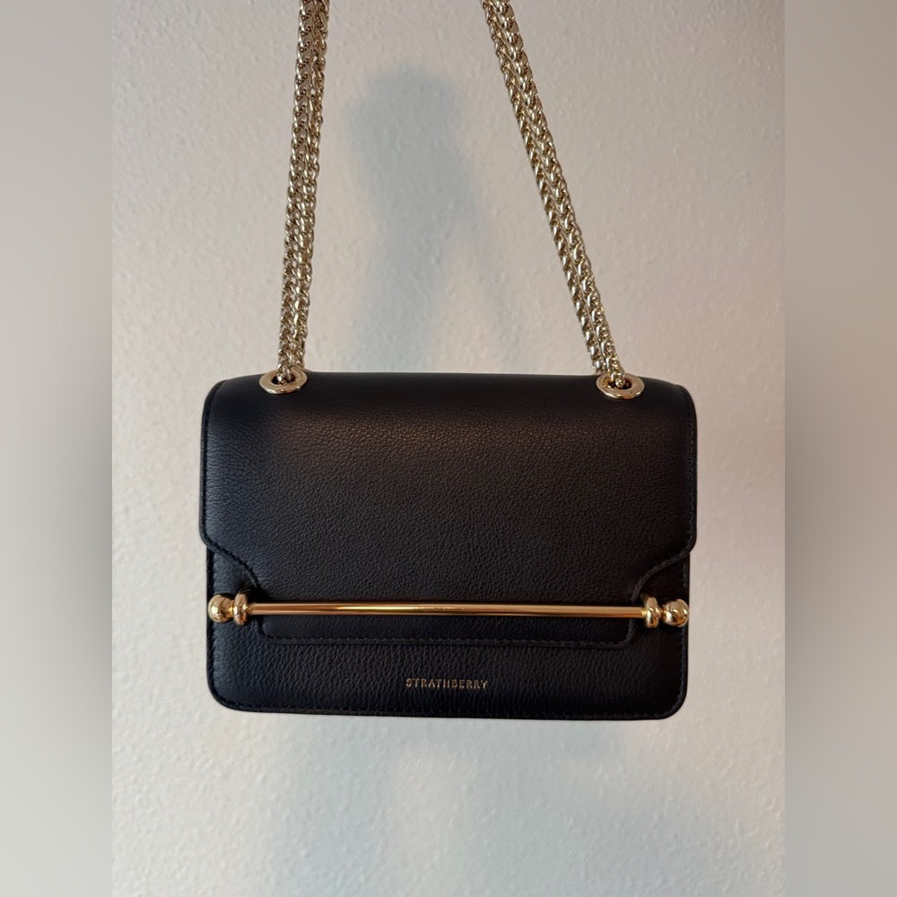Strathberry East West Mini Black Leather Crossbody Bag